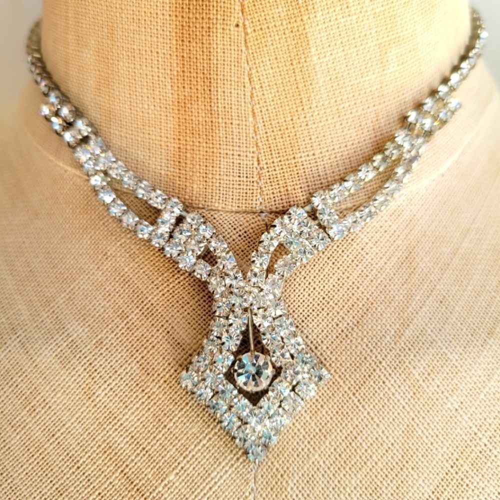 Crystal Statement Necklace - Sparkling White Rhinestones